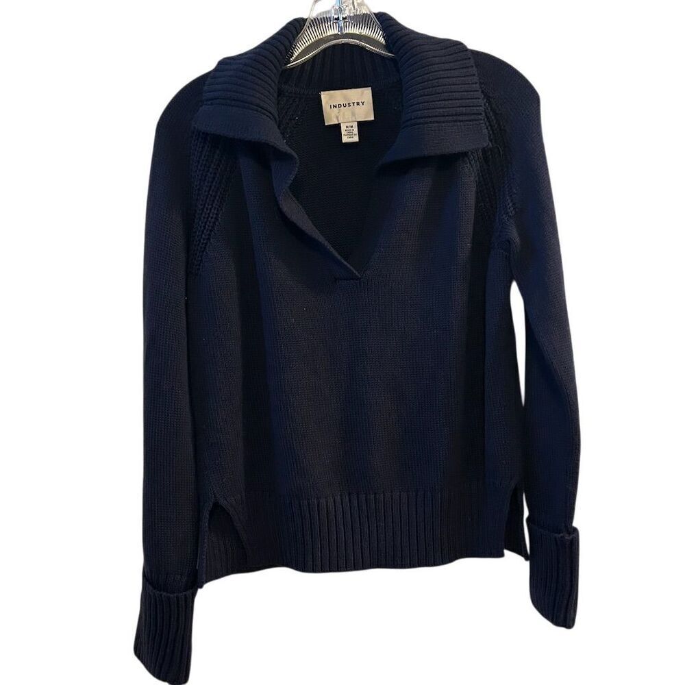 Industry‎ Women's Medium Blue Collared Sweater Polo Ribbed Hem & Cuffs